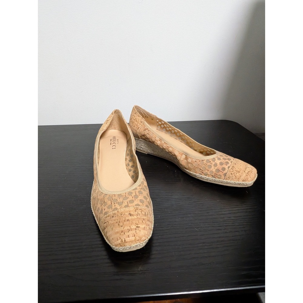 Sesto Meucci Womens Cork Perforated Wedge Pumps Tan Gold Made in Italy Size 10 W - Picture 9 of 14